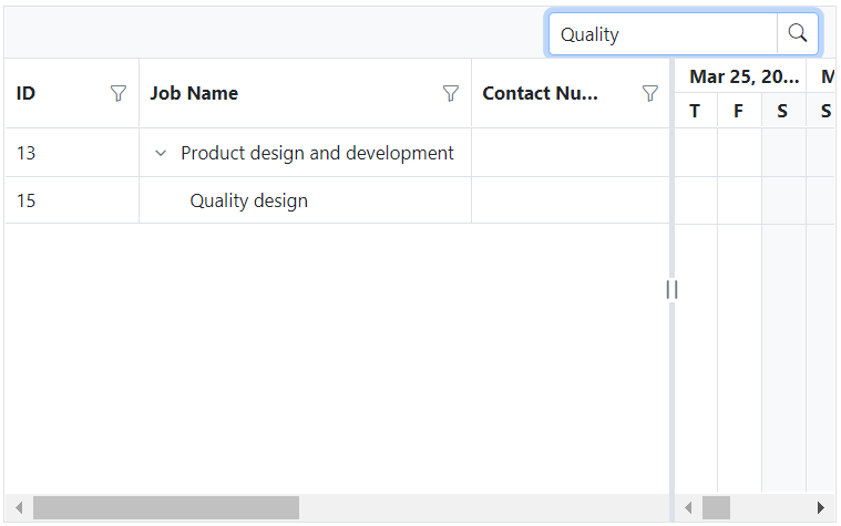 React Gantt Chart search data.