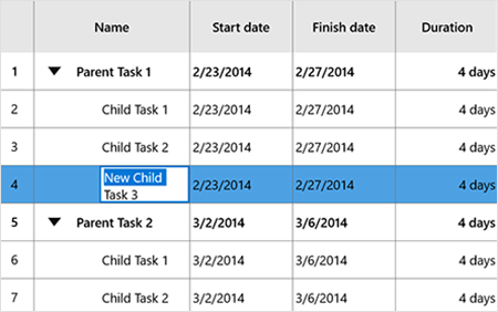 Cell editing in UWP Gantt grid