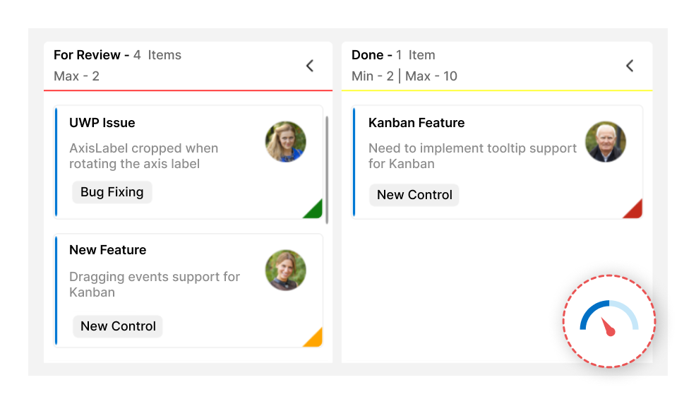 Work-in-progress indications in WinUI Kanban control