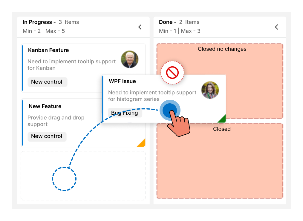 Workflow in WinUI Kanban control