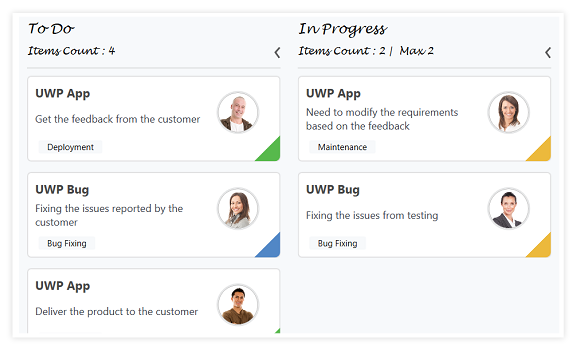 Shows the header customization in WPF Kanban Board
