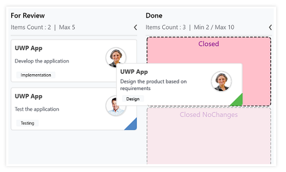 Shows the options available to customize the placeholders in WPF Kanban Board