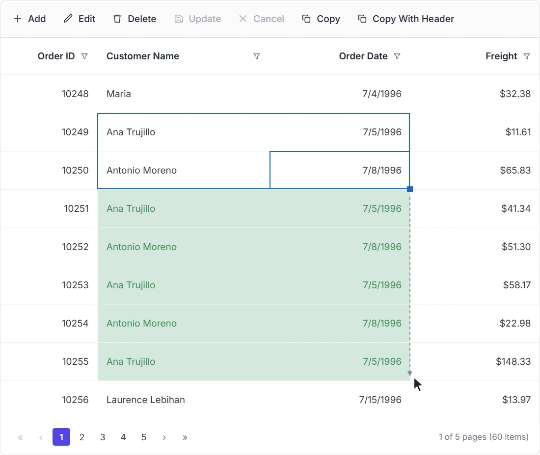 AutoFill in the Data Grid.