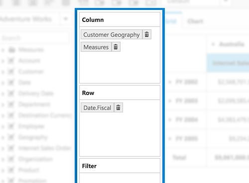 Axis element builder in JavaScript Pivot and OLAP browser