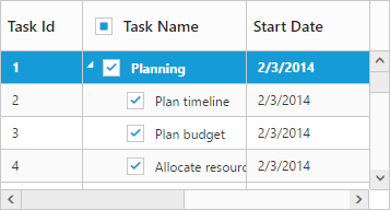 Check box selection in tree grid