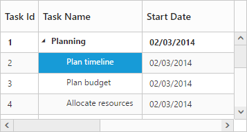 Cell selection in tree grid