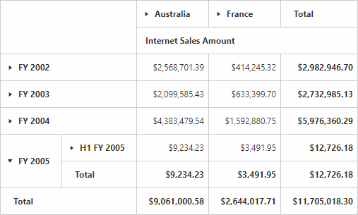 Totals in JSP pivot grid control