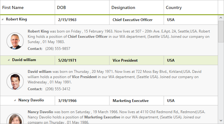 Inline view in JSP TreeGrid