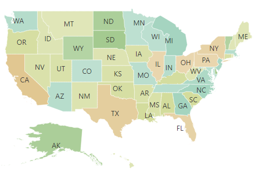 JSP Maps is rendered with data labels, which displays the name of the shapes