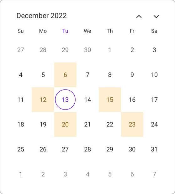 Special dates highlighted in .NET MAUI Calendar.