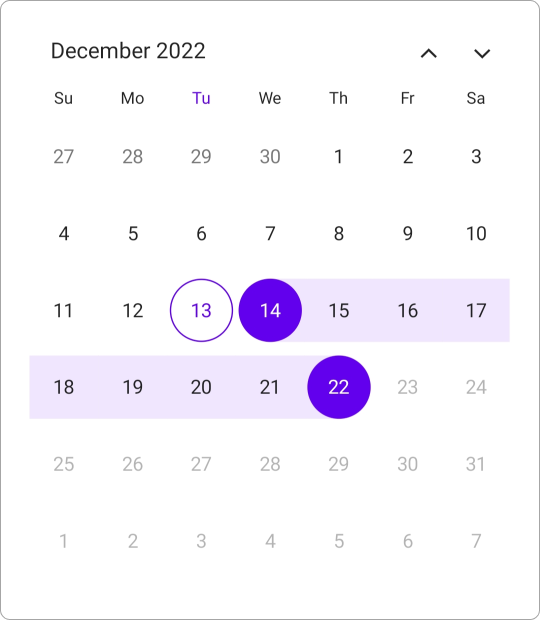 Backward range selection in .NET MAUI Calendar.