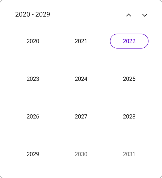 Decade view in .NET MAUI Calendar.