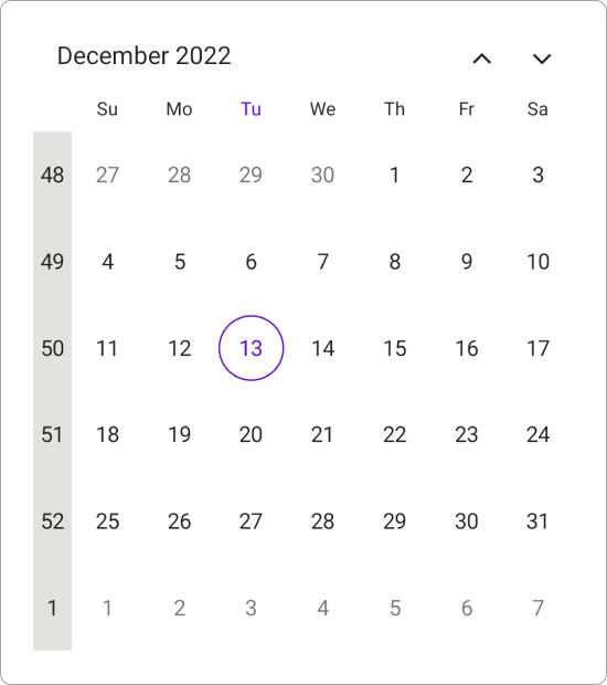 Week number in .NET MAUI Calendar.