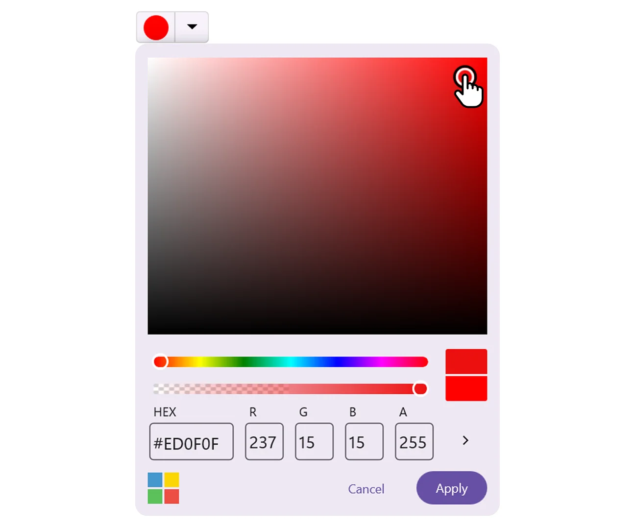 Touch interaction in .NET MAUI Color Picker.