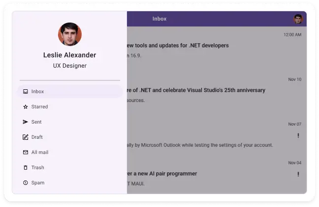 .NET MAUI Navigaion Drawer banner control image.