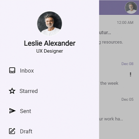 .NET MAUI Navigation Drawer control with header view.