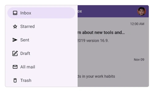The .NET MAUI Navigation Drawer control is positioned at the left.