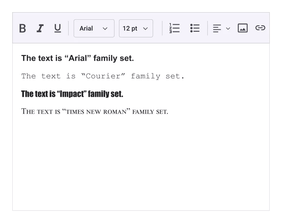 .NET MAUI Rich Text Editor provides font customization support.