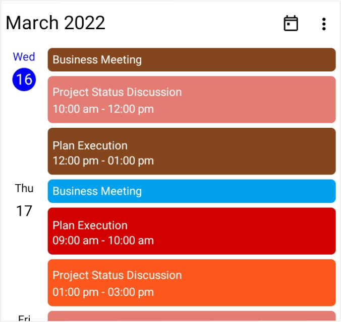 Agenda view apointments in the .NET MAUI Scheduler