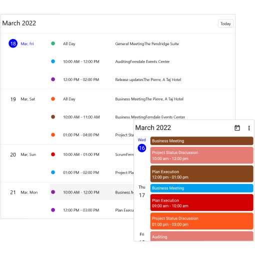 Agenda view in the .NET MAUI Scheduler