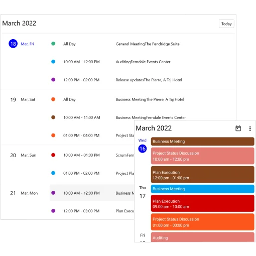 Agenda view in the .NET MAUI Scheduler.