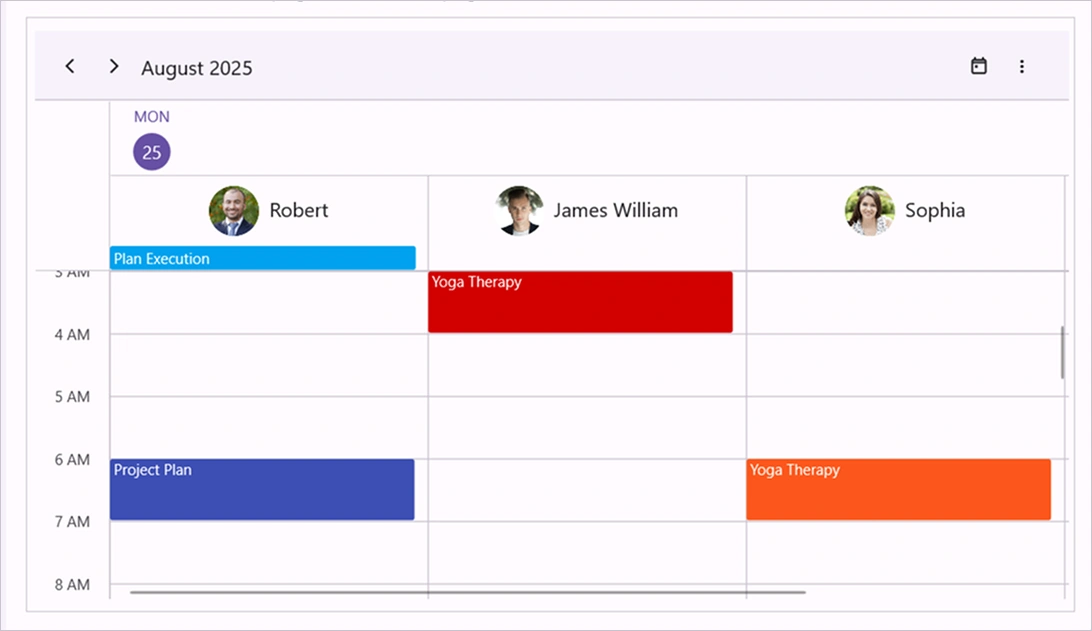 Horizontal resource view date type in the .NET MAUI Scheduler.