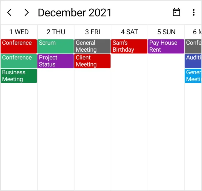 Timeline month view appointments in the .NET MAUI Scheduler.