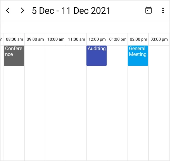 Timeline work week view appointments in the .NET MAUI Scheduler.