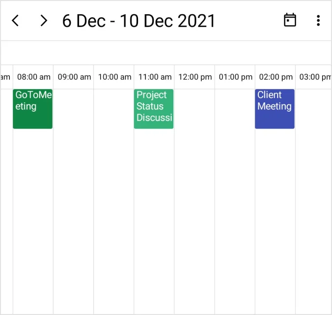 Timeline week view appointments in the .NET MAUI Scheduler.