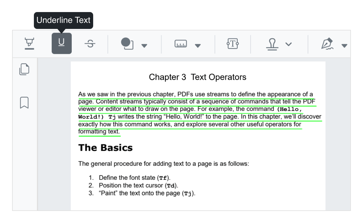 Underline text using Blazor PDF Viewer.