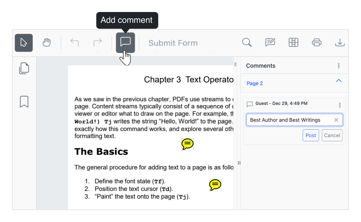 Angular PDF Viewer sticky notes and comments.
