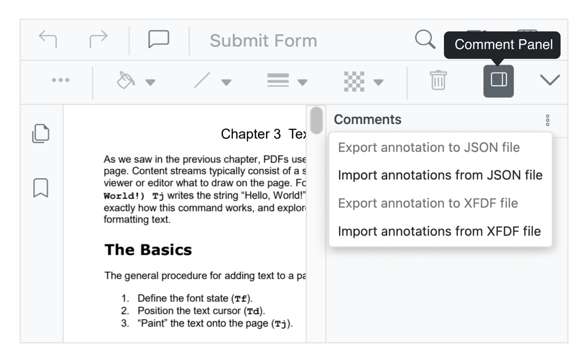 Import and export annotations in Angular PDF Viewer.