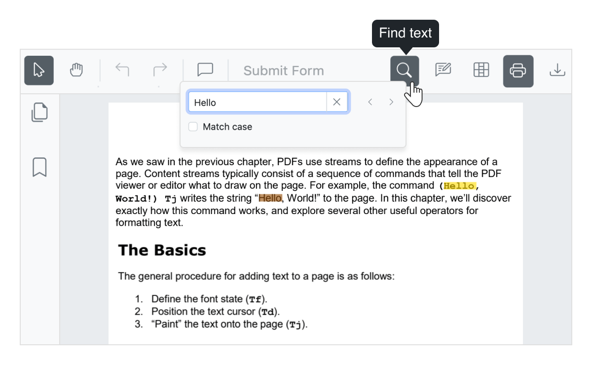 Search text using Angular PDF Viewer.
