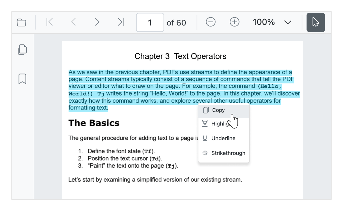 Select and copy text using Angular PDF Viewer.