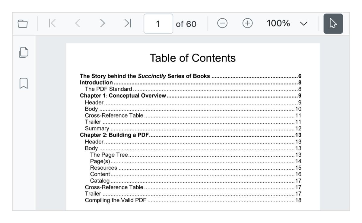 Table of content navigation in Angular PDF Viewer.