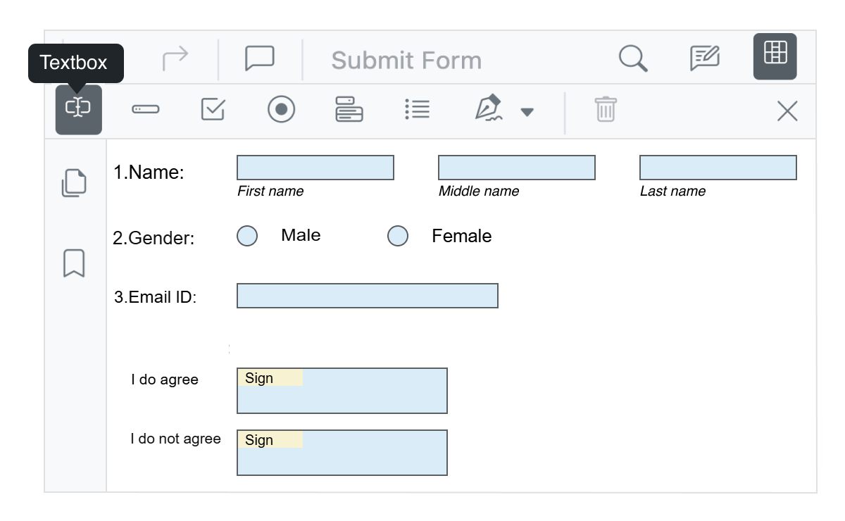 Form designing in ASP.NET MVC PDF Viewer.