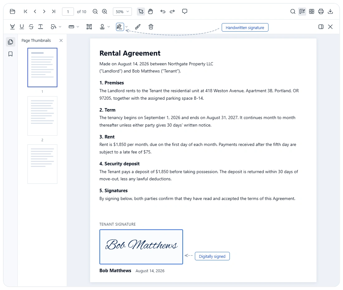 Add PDF digital signatures.