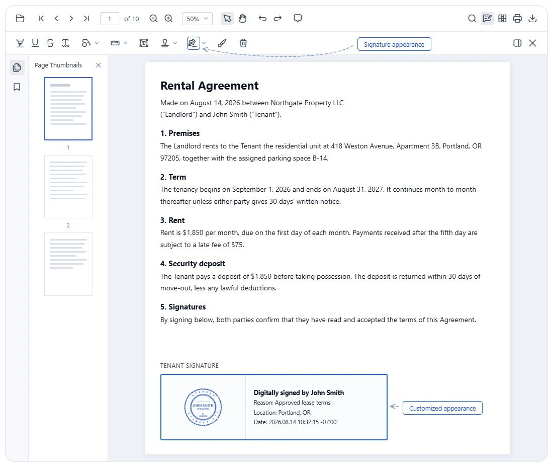 Customize digital signature appearance.