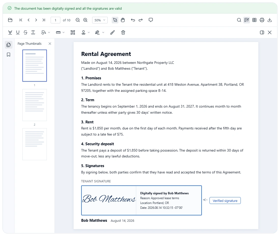 Validate PDF digital signatures.