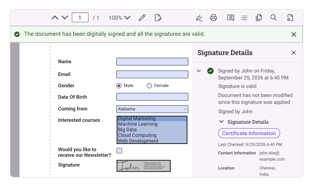 Panel support for Digital Signature in .NET MAUI PDF Viewer.