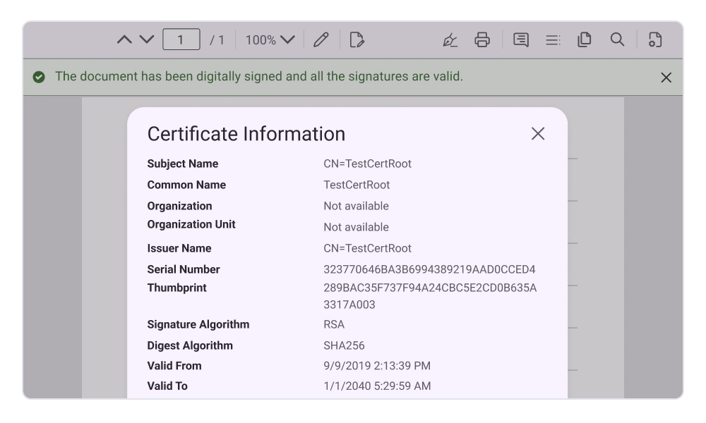 Validate digital signatures in .NET MAUI PDF Viewer.