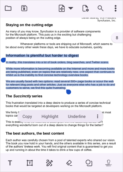 Select and copy text in .NET MAUI PDF Viewer.