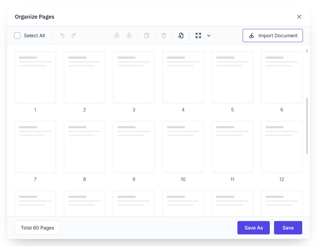 Import PDF pages from another file.