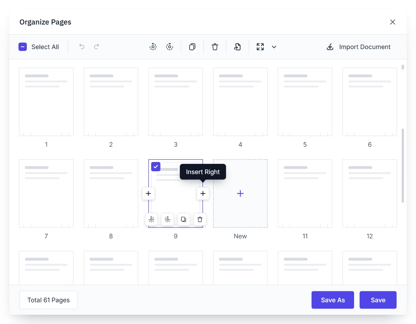 Add PDF pages in the page organizer.
