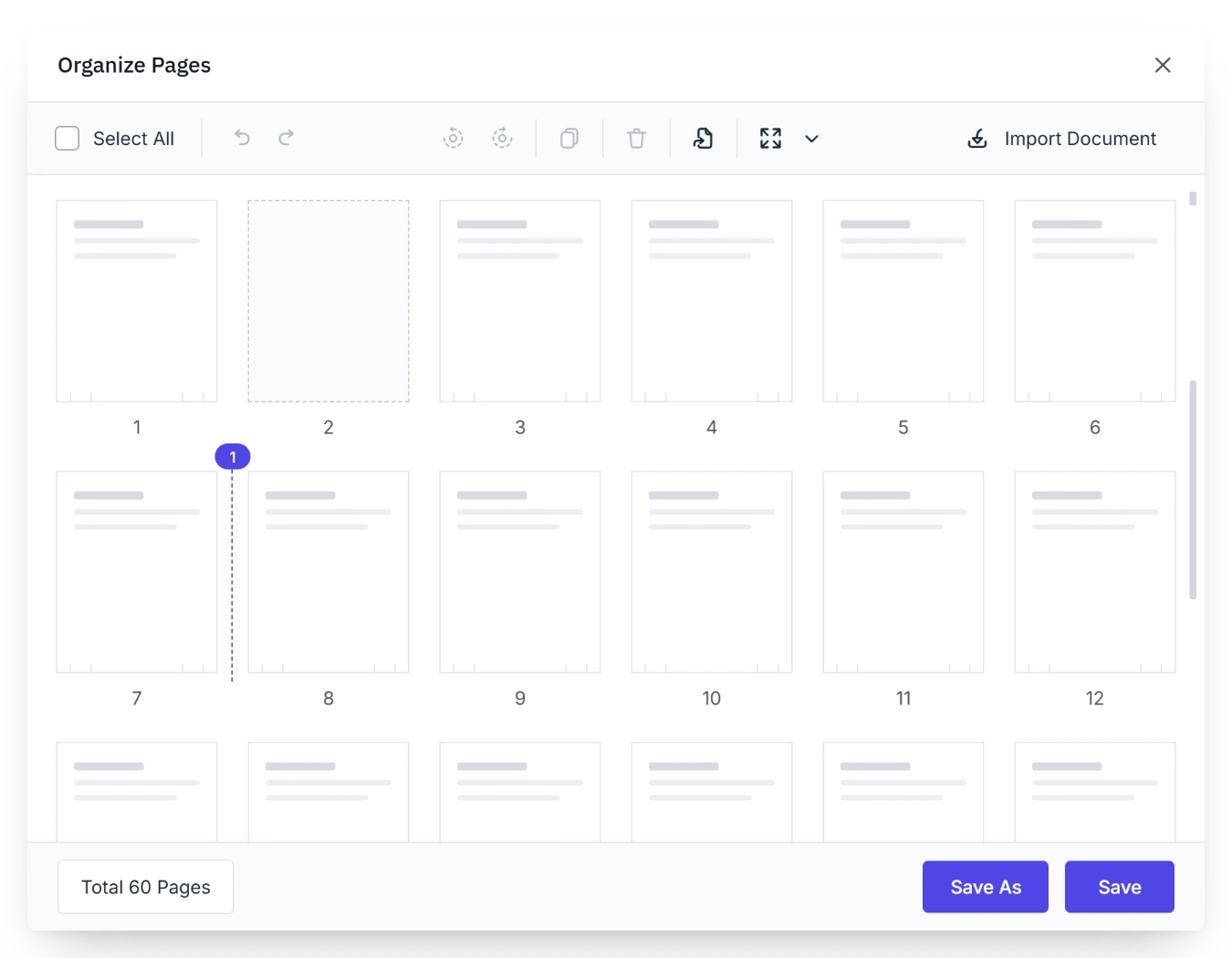 Reorder PDF pages in the page organizer.