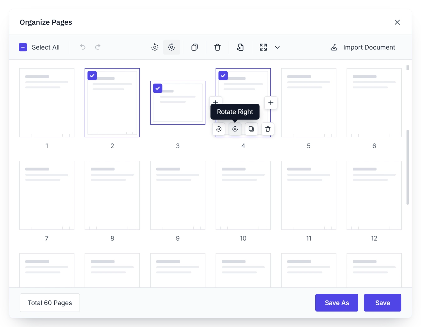 Rotate PDF pages in the page organizer.