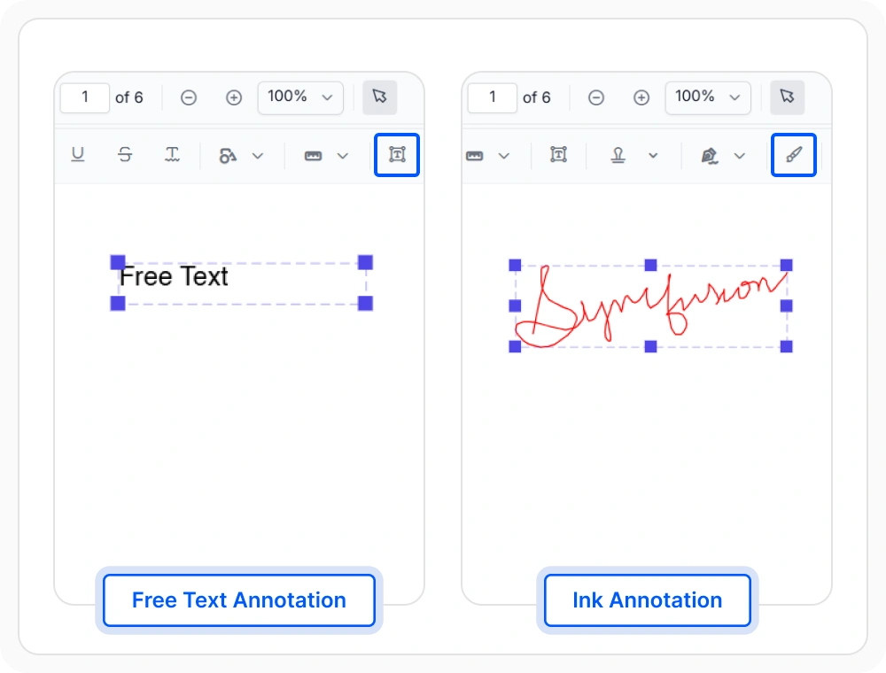 React PDF Viewer ink and free-text annotations
