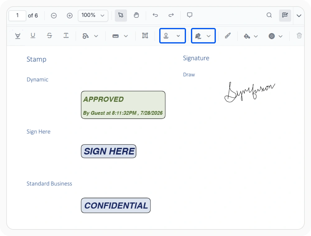 React PDF Viewer stamp and signature annotations