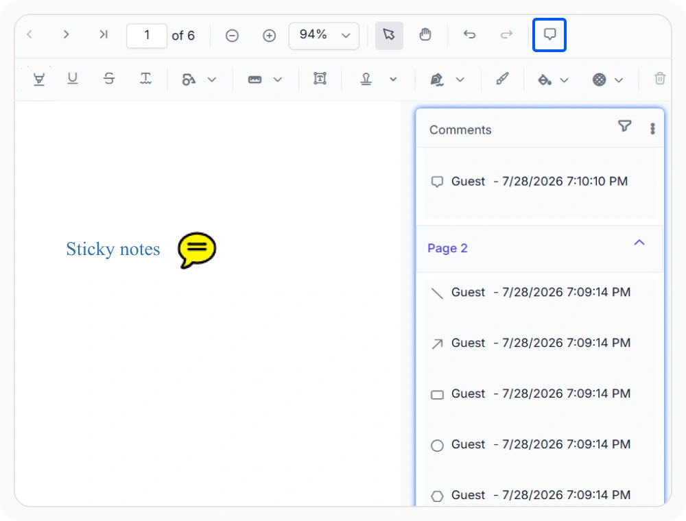 React PDF Viewer sticky notes and comment panel