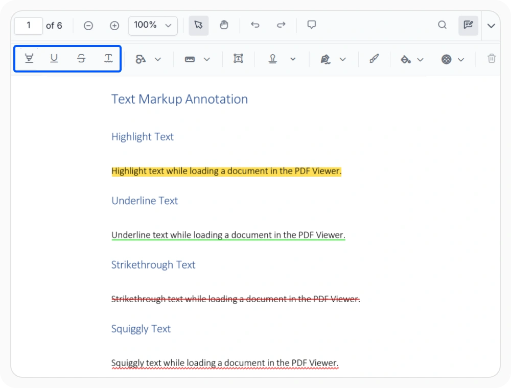 React PDF Viewer text markup annotations